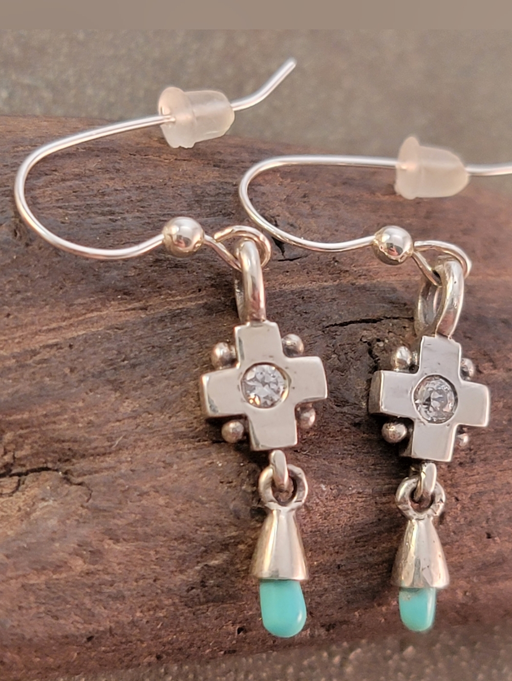 Barse Sterling Silver Cross Turquoise & CZ Earrings NEW!